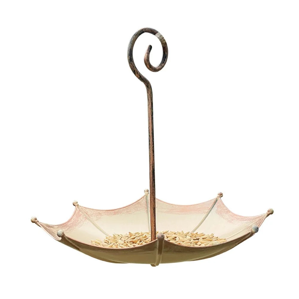 Vintage Umbrella Bird Feeder Iron Hanging Garden Outdoor Bird Food Dish Decorative - Copper-colored - 1