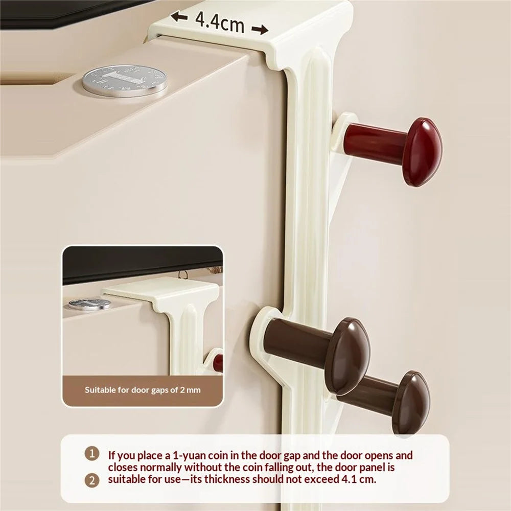8-Hook Over Door Hanger Rack No Drilling Suction Cup Mount Storage Organizer - Creamy White + Red - 4