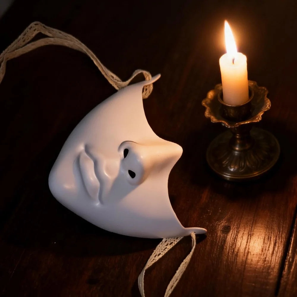 Half Face Mask with Lace Ribbon Plastic Cosplay Masquerade Prop for Adults - Beauty / White - 3