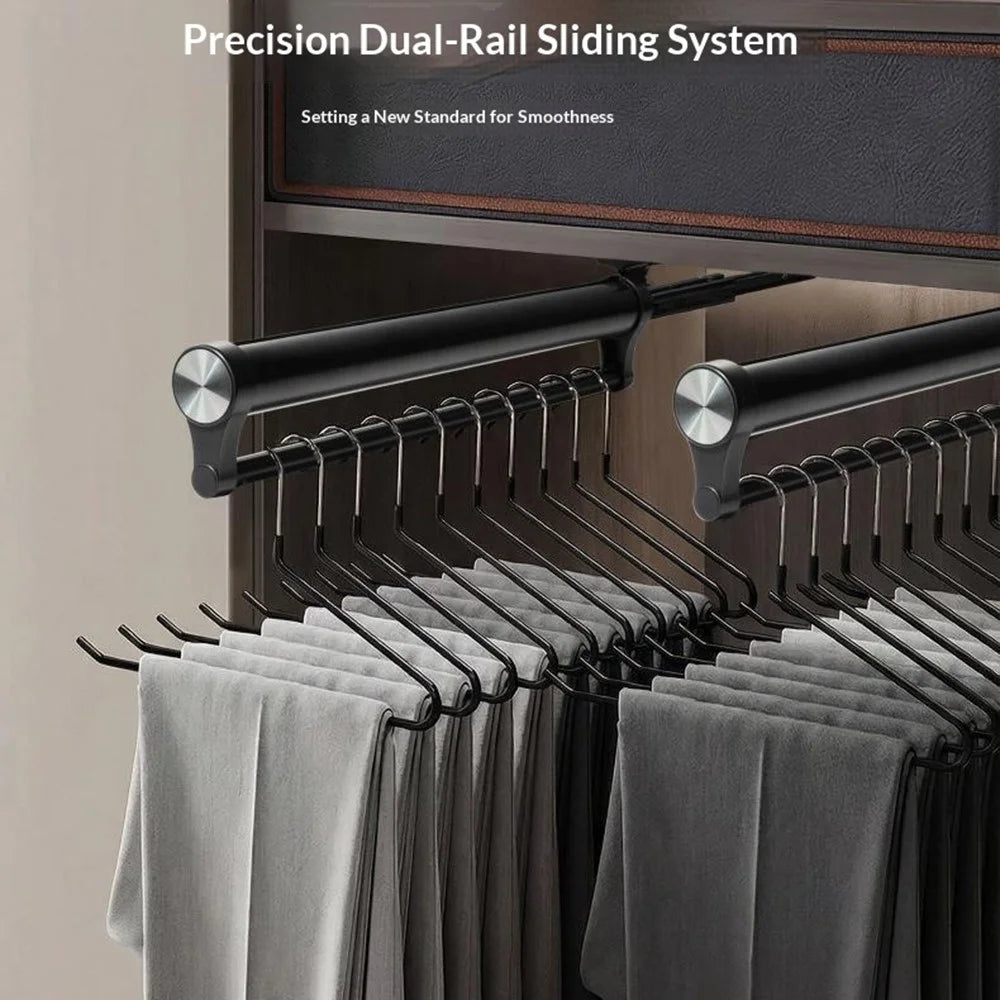 45cm Top Mount Aluminum Alloy Wardrobe Pant Hanger Pull-Out Rail Organizer Rack - Black - 2
