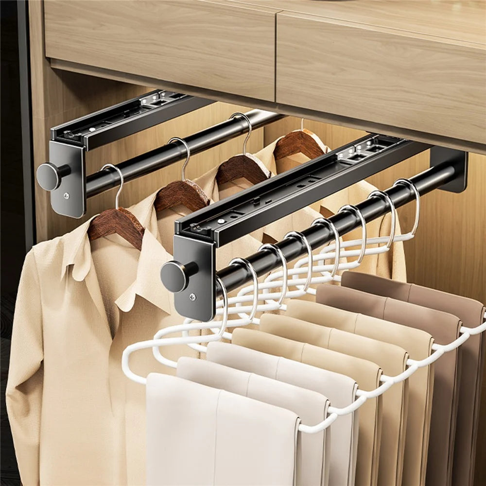 40cm Pull-Out Pants Rack Top-Mount Silent Damping Slide Wardrobe Trousers Hanger - Gunmetal Gray - 3