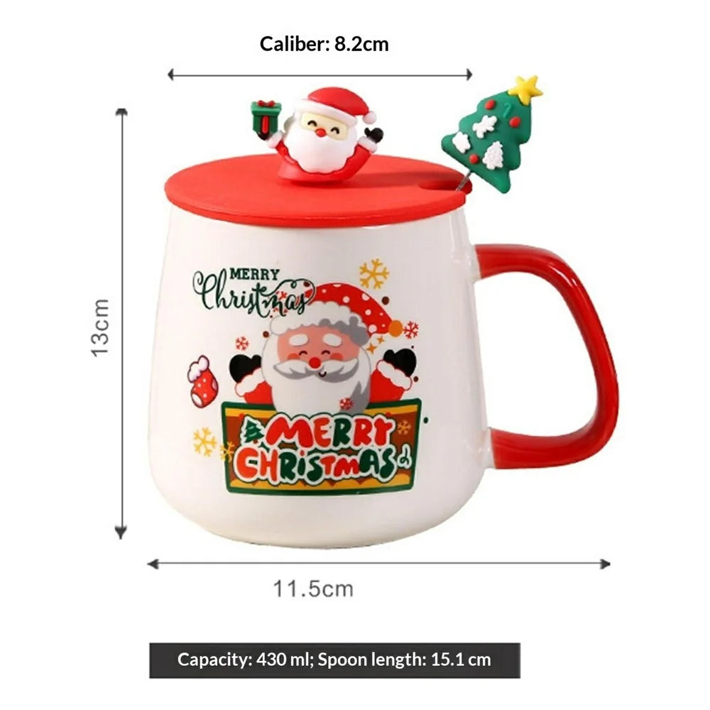 Christmas Ceramic Mug 430ml USB Electric Coffee Cup Warmer Set with Lid and Spoon - Style A / with Silicone Lid - 6