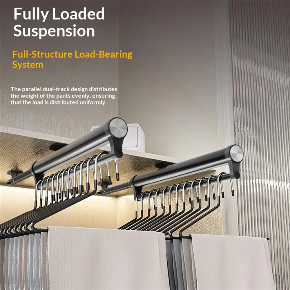 40cm Silent Damping Closet Pants Hanger Rail with Suction Cup Aluminum Alloy Telescopic Pull-Out Rod - Black - 5