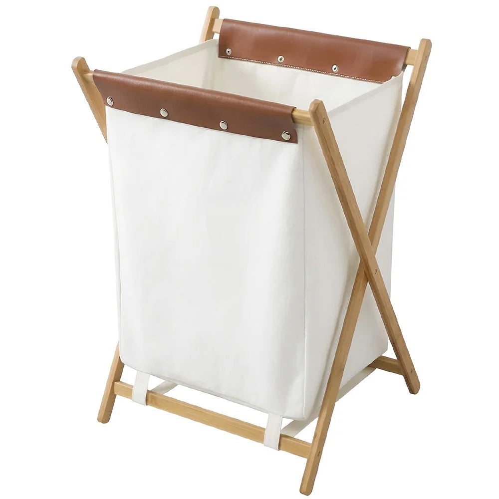 50 x 34 x 56.5cm Foldable Laundry Basket Bamboo + Oxford Cloth Storage Hamper - Size L - 1