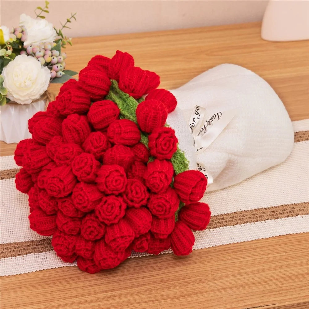 80cm 33Pcs Roses Bouquet Throw Blanket Knit Blanket Sofa Decorative Shawl Office Nap Cover - Red Rose / White Blanket - 1