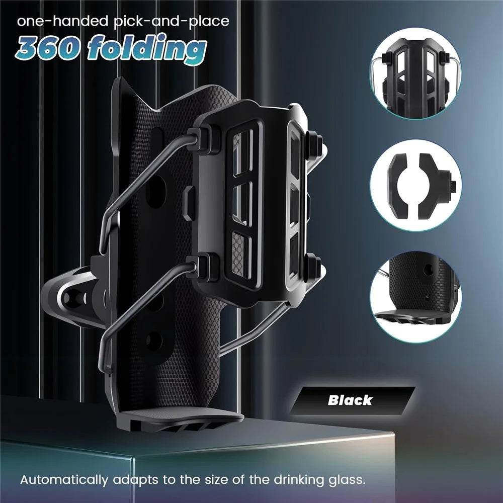 Water Cup Holder Rotatable 360° Mount Bottle Rack for Motorcycles, Bicycles, Electric Scooters - Black - 4