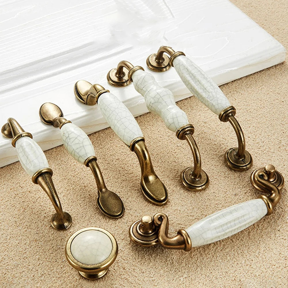 Zinc Alloy Drawer Knobs Wardrobe Door Puller White Ceramic Cracked Cabinet Handle with 22mm Screw - 5001-96 Yellow Crack - 7