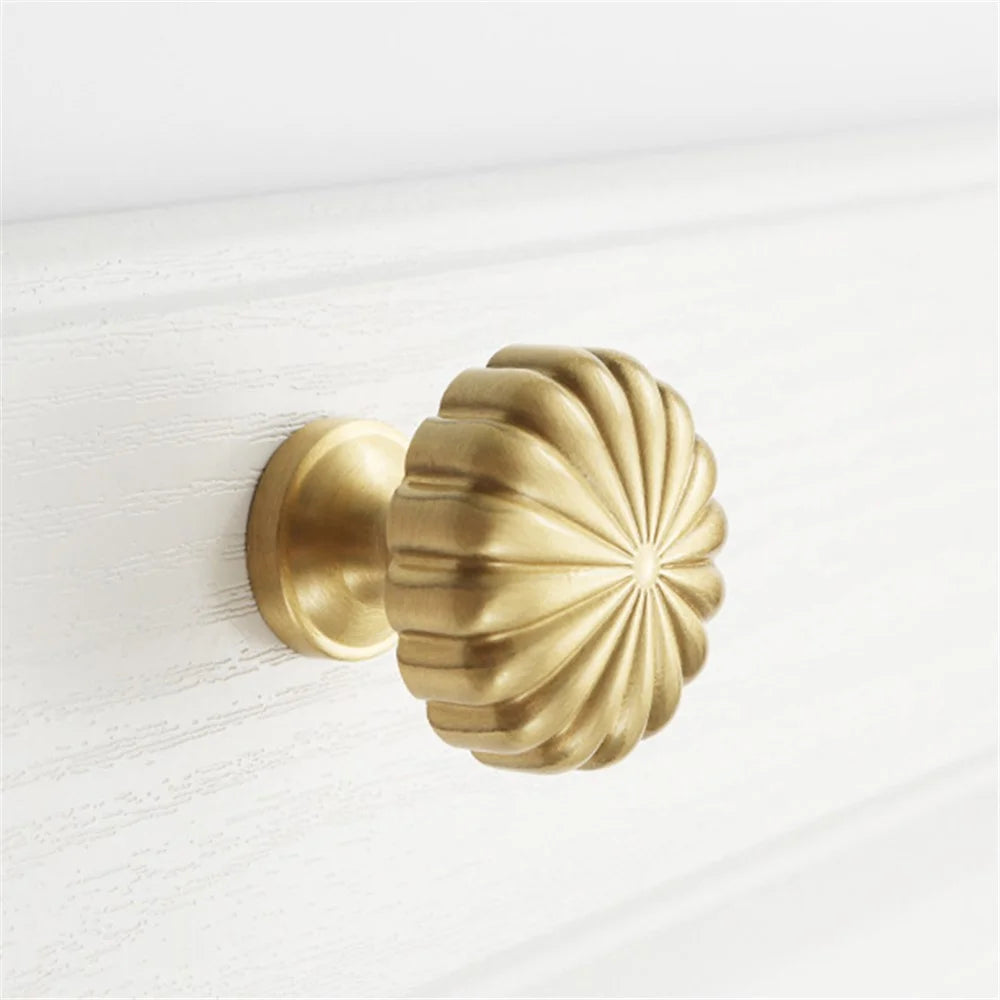 Golden Pumpkin Shape Brass Handle Cabinet Pull Knob Nordic Furniture Decor with 25mm Screw, Size L - 2