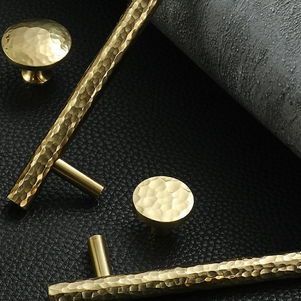 128mm Hole Pitch Stylish Hammered Texture Brass Handle Cabinet Drawer Wardrobe Pull Handle Furniture Parts with 25mm Screw - 2