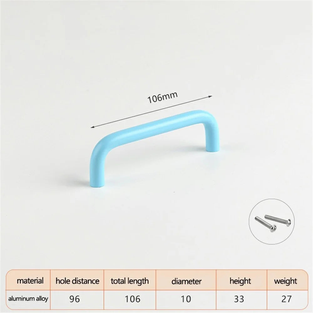 Aluminum Alloy Cabinet Pulls Handles with 22mm Screw, Wardrobe Drawer Hardware Metal Pulls - Blue / 96mm Hole Distance - 2