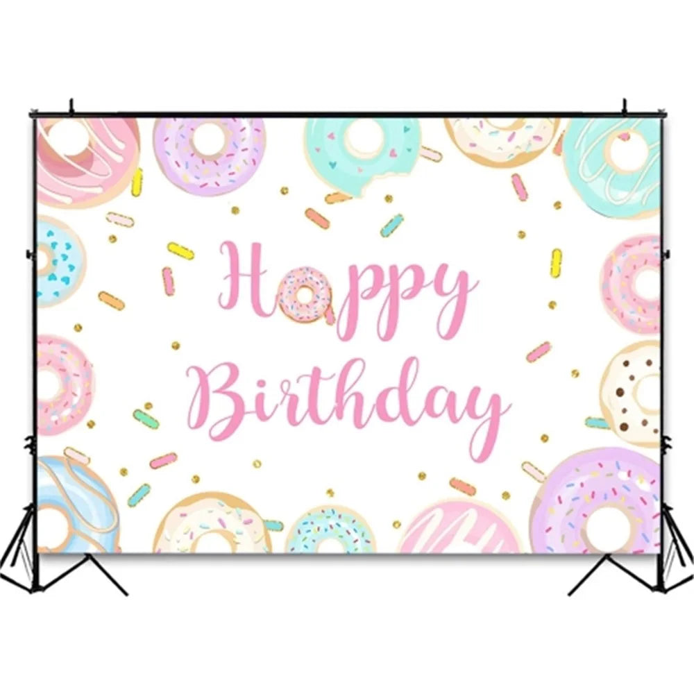 150X100CM Large Backdrop Kids Theme Party Gathering Decoration Cartoon Doughnut Polyester Background Cloth - 1