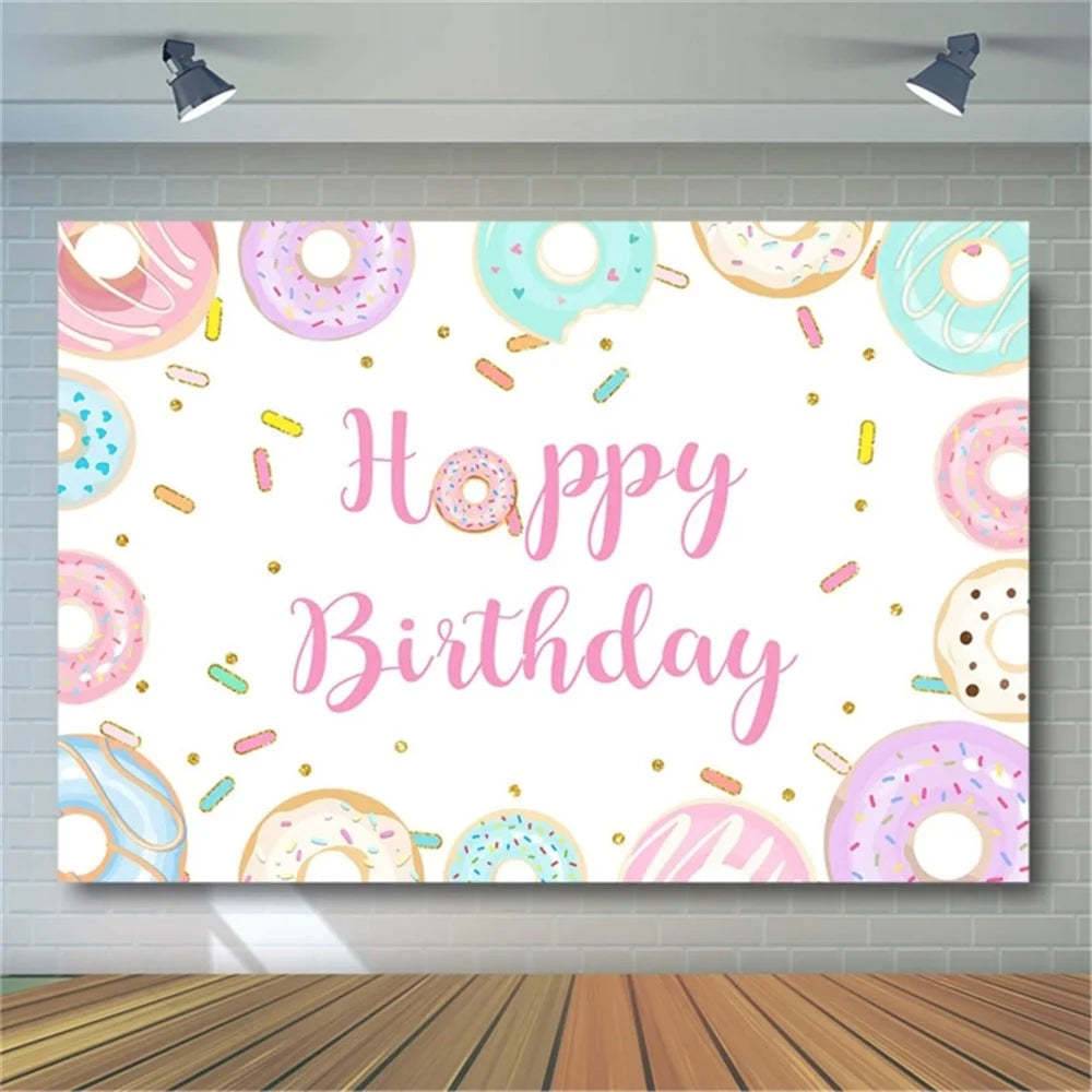 150X100CM Large Backdrop Kids Theme Party Gathering Decoration Cartoon Doughnut Polyester Background Cloth - 2
