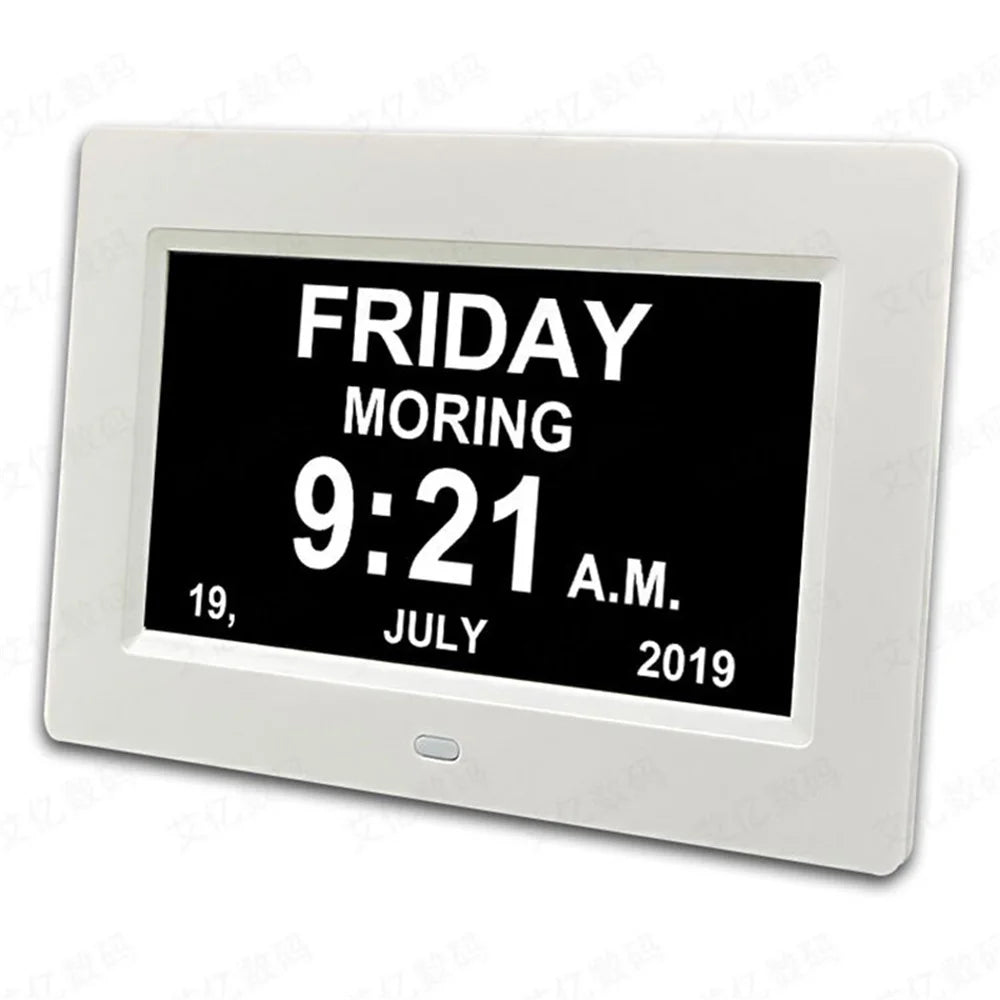 Alarm Clock Digital Calendar Day Clock 7-inch Large Display Programmable Medication Reminder, EU Plug - White - 1