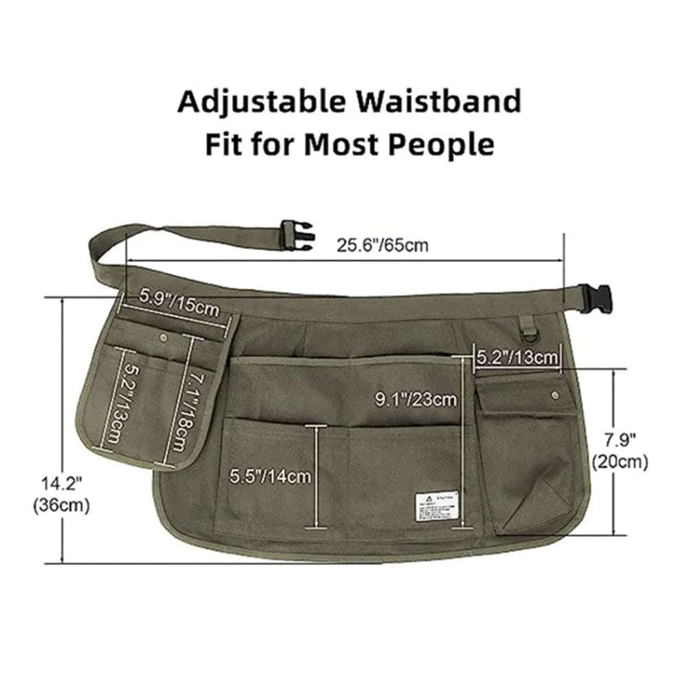 Multi Pockets Cosmetics Gardening Tools Storage Short Apron Waist Buckle Canvas Work Apron - Army Green - 6