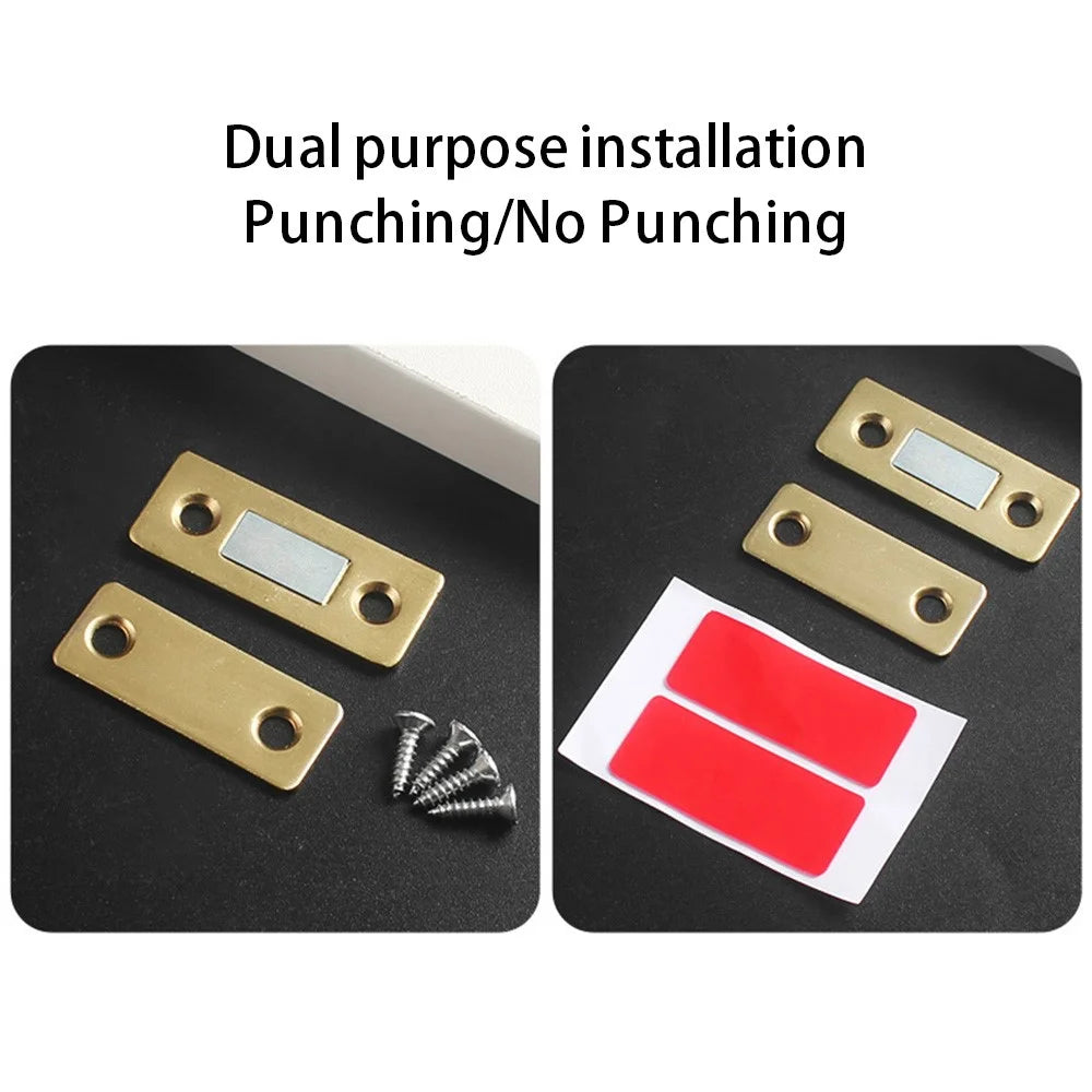 2Pcs / Set Magnetic Door Catch Stainless Steel Drawer Magnet Catch Kitchen Cabinet Closer with Adhesive - Black - 6