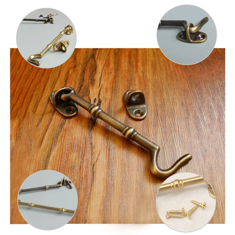 10.5cm Retro Brass Windproof Eye Bolt Hasp Hook Window Cabinet Door Stay Catch - Brass Color - 2