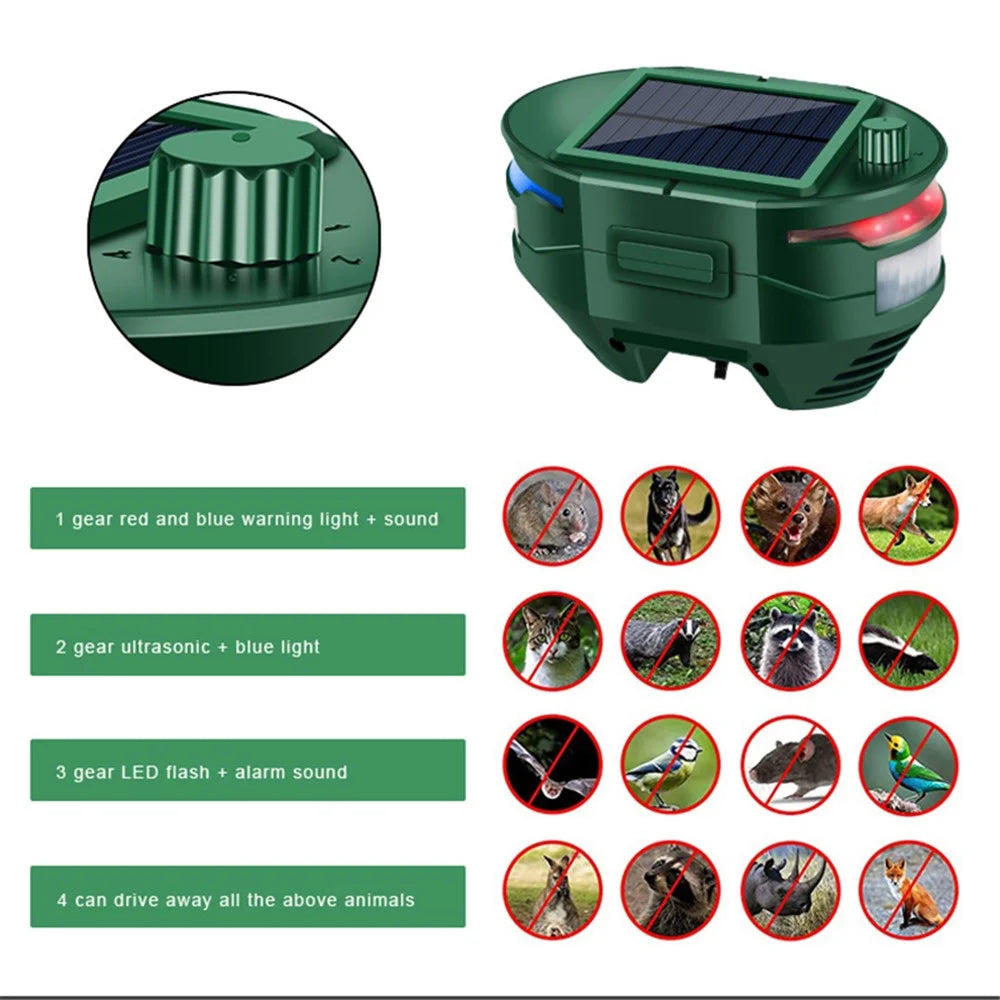 Outdoor ABS Solar Ultrasonic Animal Repeller Infrared Sensor Garden Yard Farm Animal Repellent Device - 7