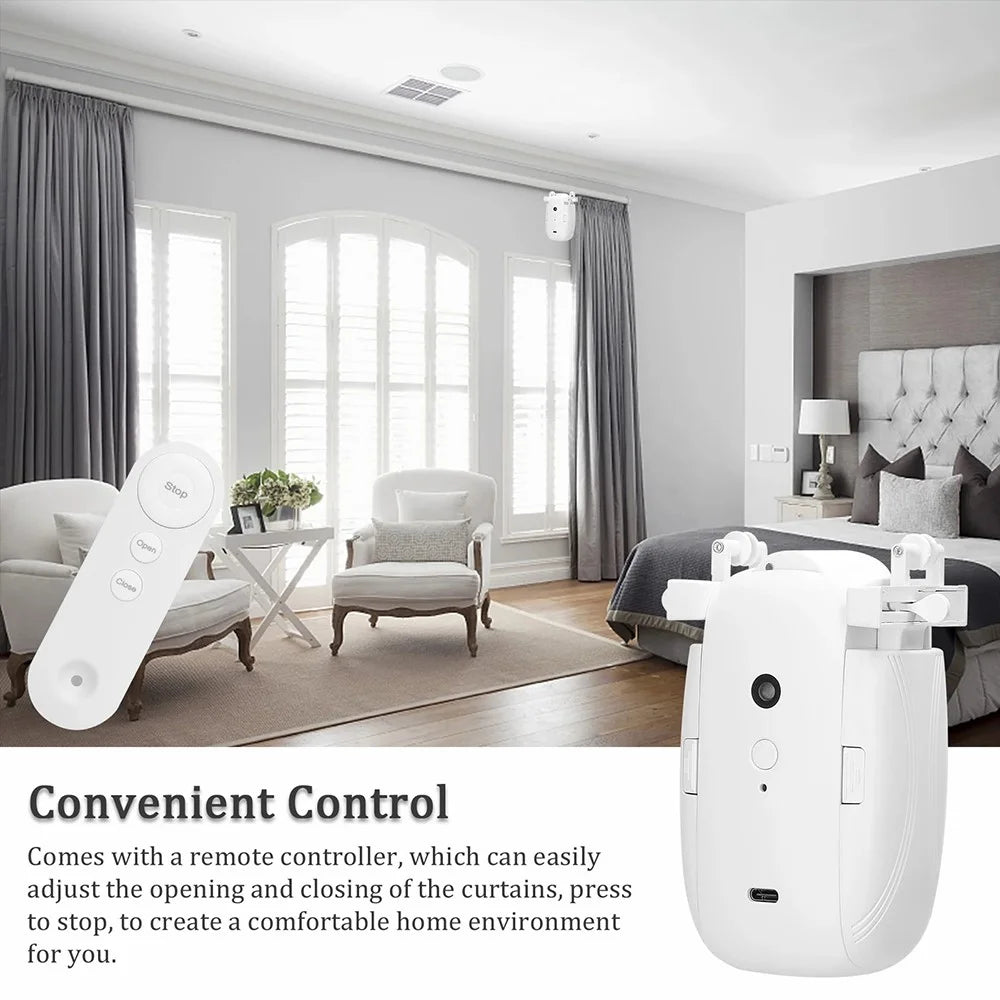 LY-1672 2-in-1 Smart Curtain Robot Remote Control Electric Curtain Opener for U Rail, I Rail (Dual Opening) - 2