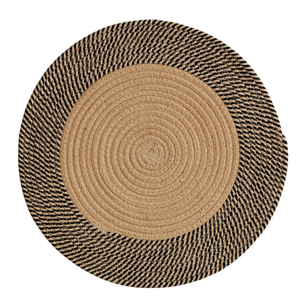 120CM Diameter Cotton Rope Woven Bedside Floor Mat Braided Pad Retro Style Ground Cushion - 1
