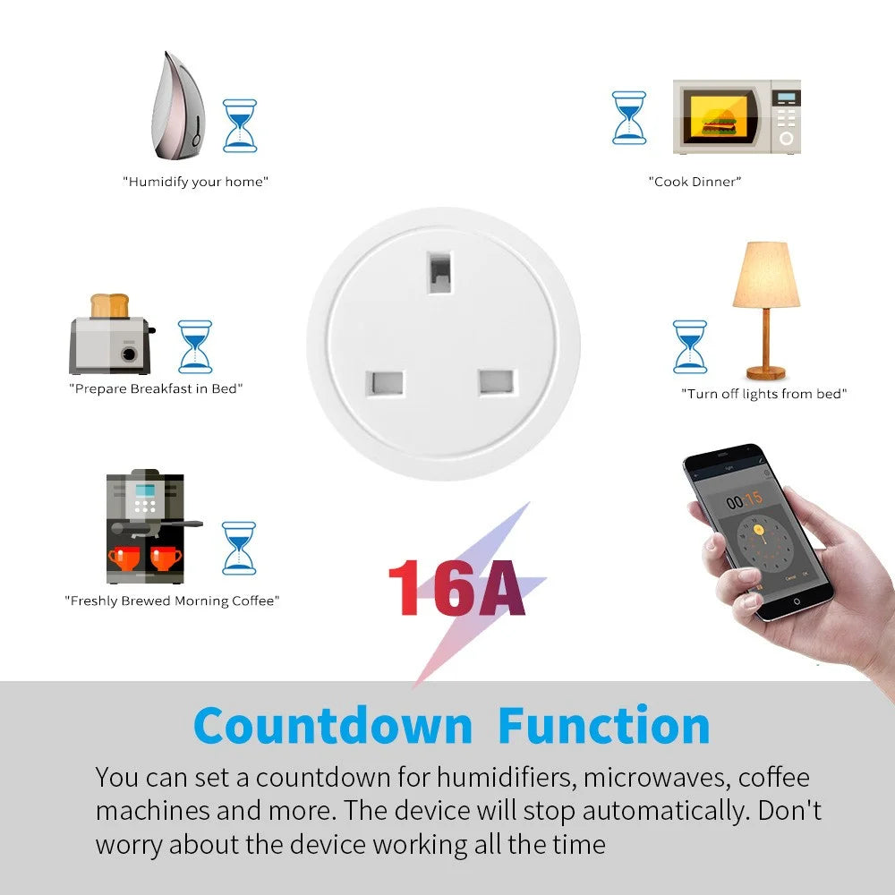 WHD10 UK Plug 16A Tuya WiFi Smart Socket with Electricity Metering Voice / APP Control - 6