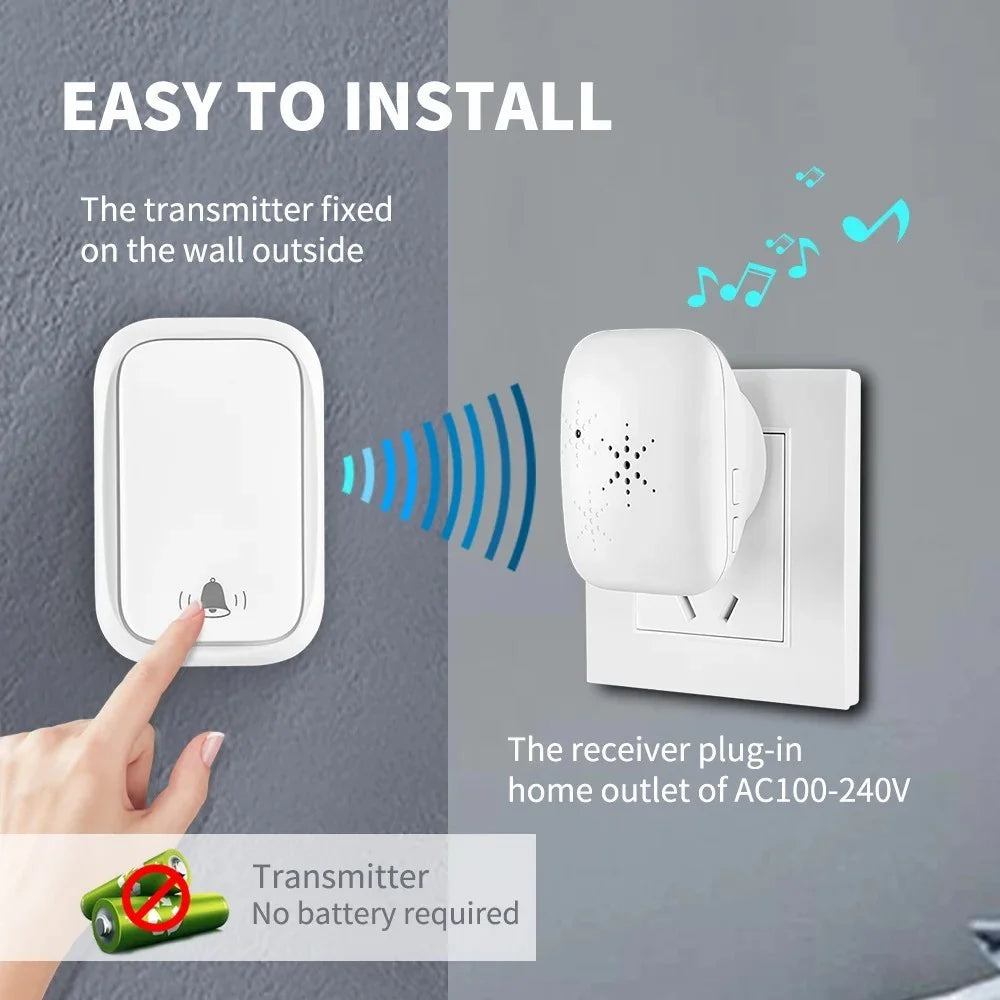 WHM01 UK Plug Adjustable Volume Door Bell Kit with 1 Transmitter+1 Receiver - Black - 6