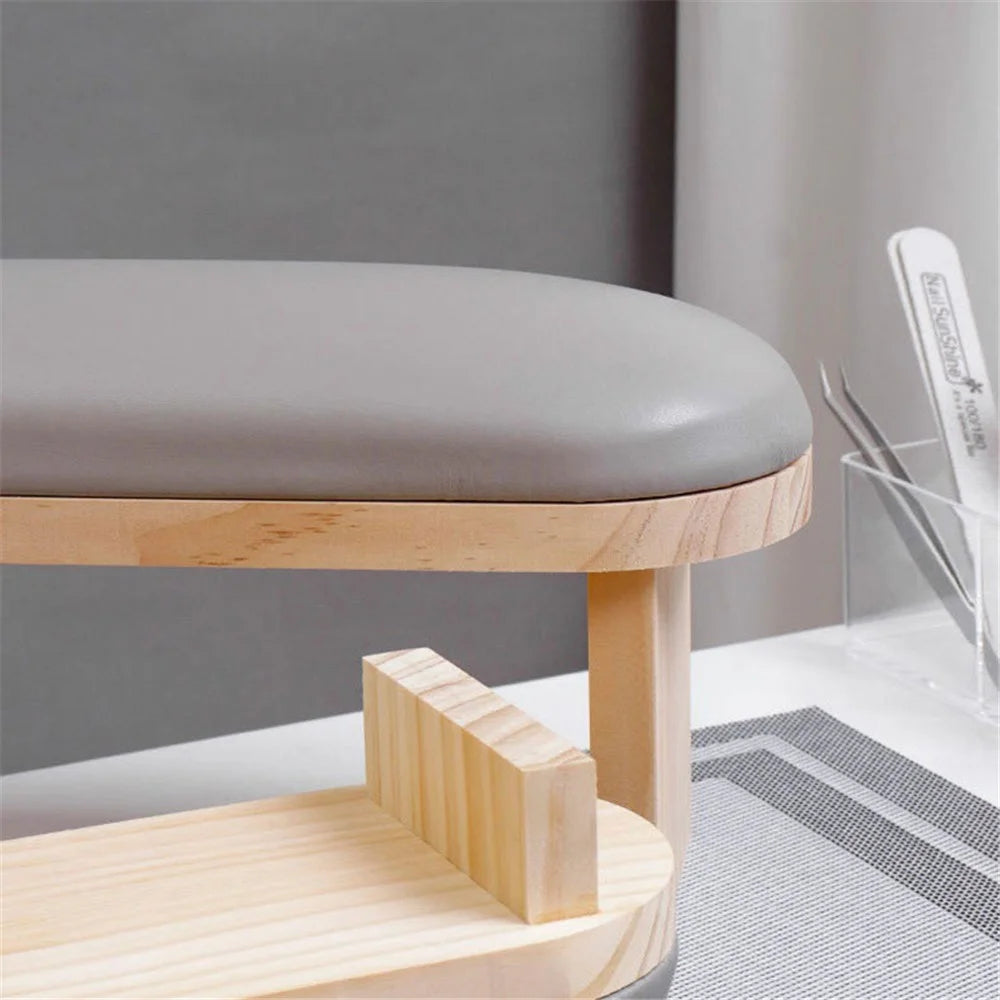 Nail Art PU Leather Hand Rest Cushion Wooden Manicure Table for Salon / Home, High Type - Grey - 3