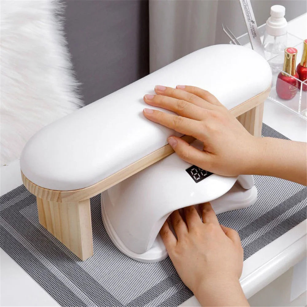 Nail Art PU Leather Hand Rest Cushion Wooden Manicure Table for Salon / Home, High Type - Grey - 4