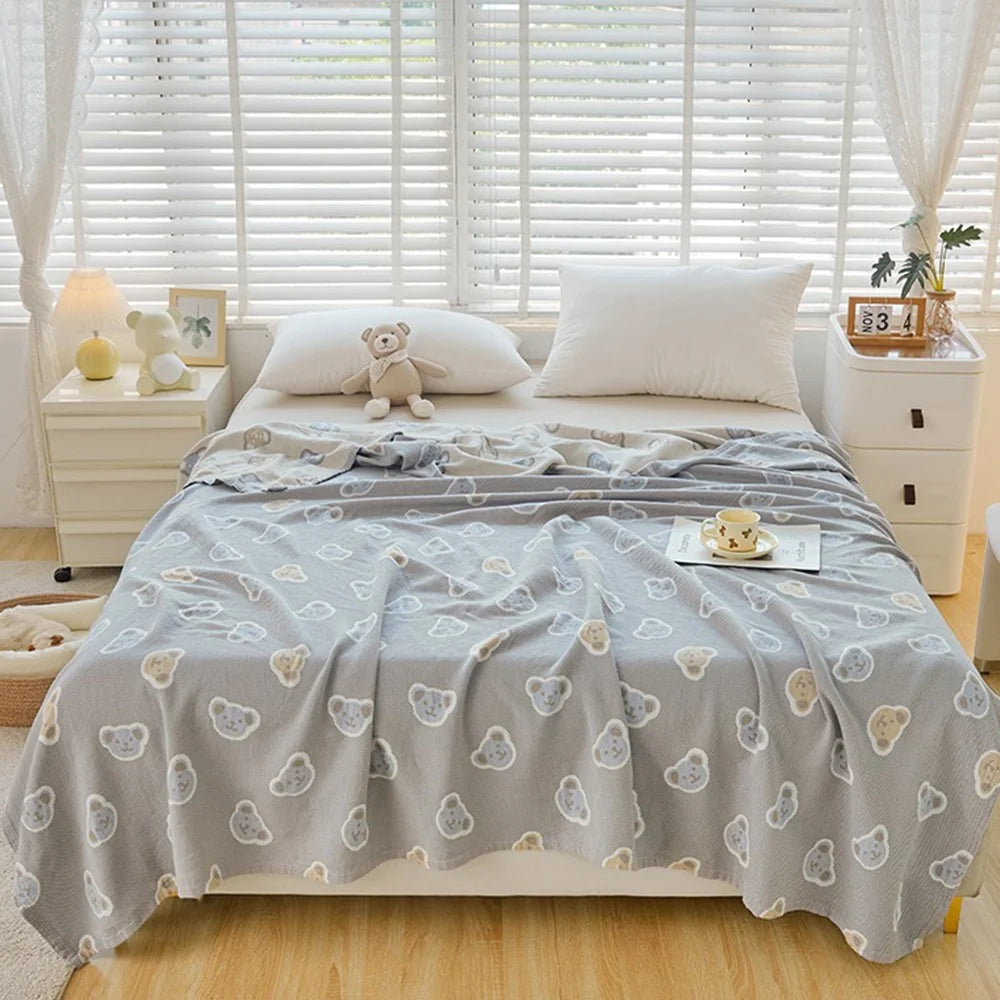 150x200cm Class A Cotton Gauze Air Conditioning Blanket Breathable Summer Towel Quilt - Cookie Bear - 2