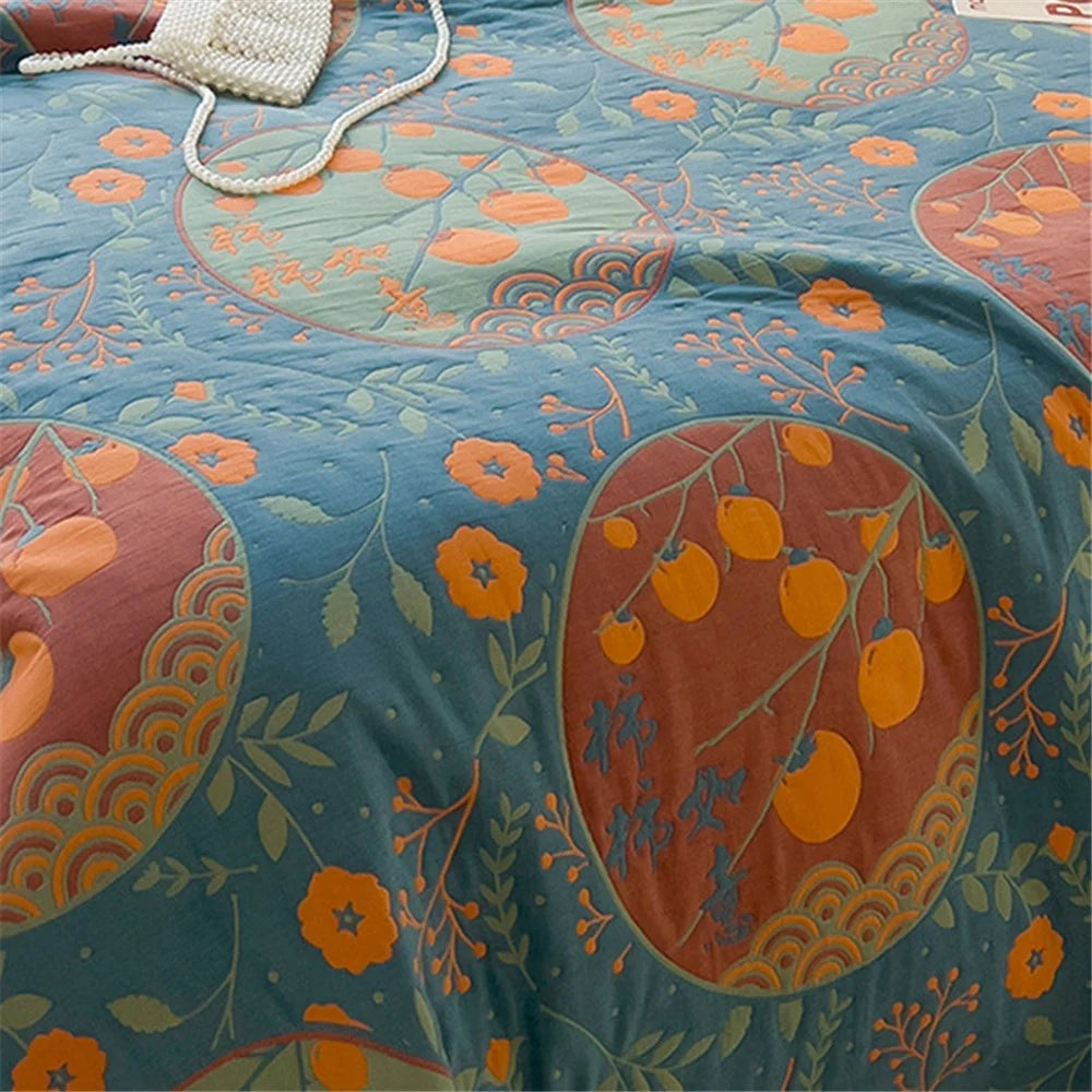 K-70 3-Piece Bedding Set 200x230cm Cotton Blanket Towel Quilt + 2 Pillow Covers - Elegant Style - 6