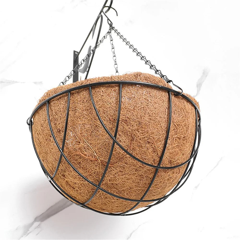 001-YZ01 16-inch Hanging Plant Pot Holder Metal Planter Basket with Coir Liner (Semi-circular Mesh Shape) - 6