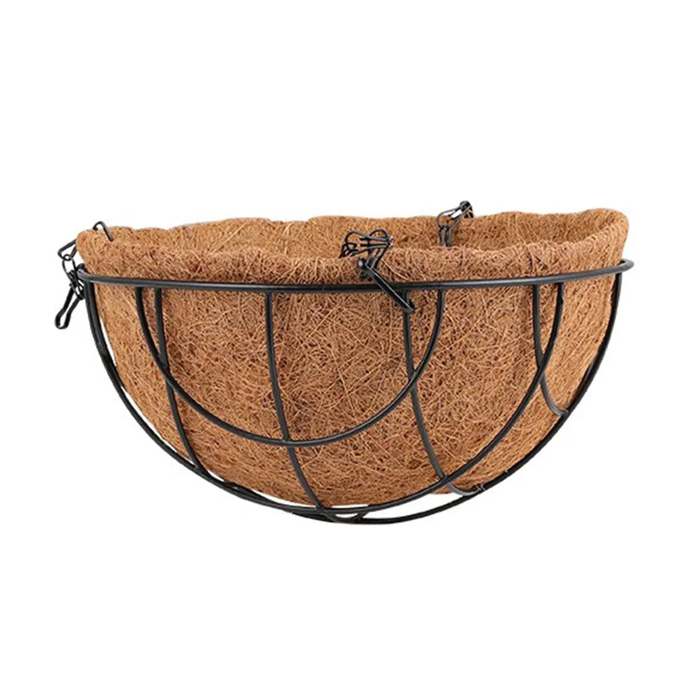 001-YZ01 16-inch Hanging Plant Pot Holder Metal Planter Basket with Coir Liner (Semi-circular Mesh Shape) - 7