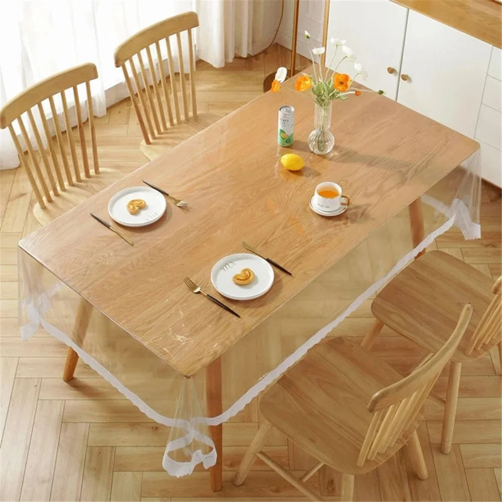150x305cm Tabletop Cover Clear PVC Waterproof Oil-proof Square Tablecloth - 2