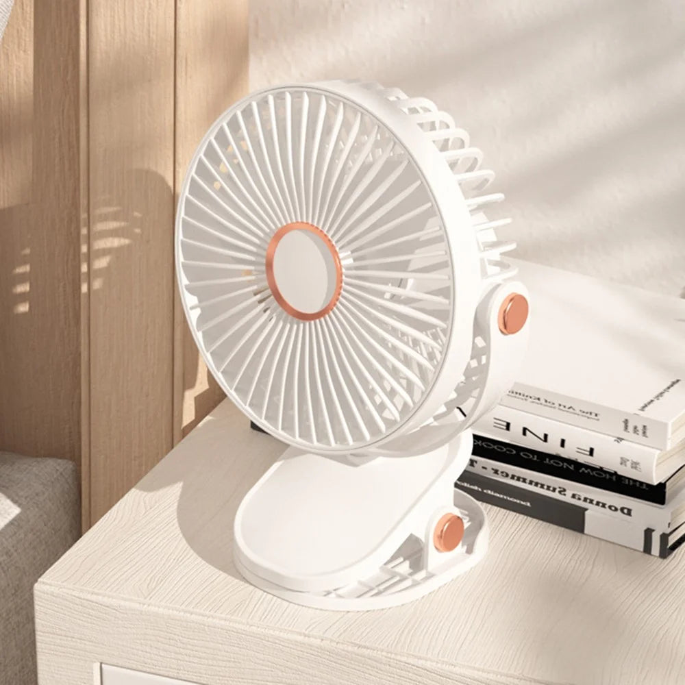 6 Inch Desktop Clip Fan with Atmosphere Light 6 Speeds USB Rechargeable Portable Fan - White - 3