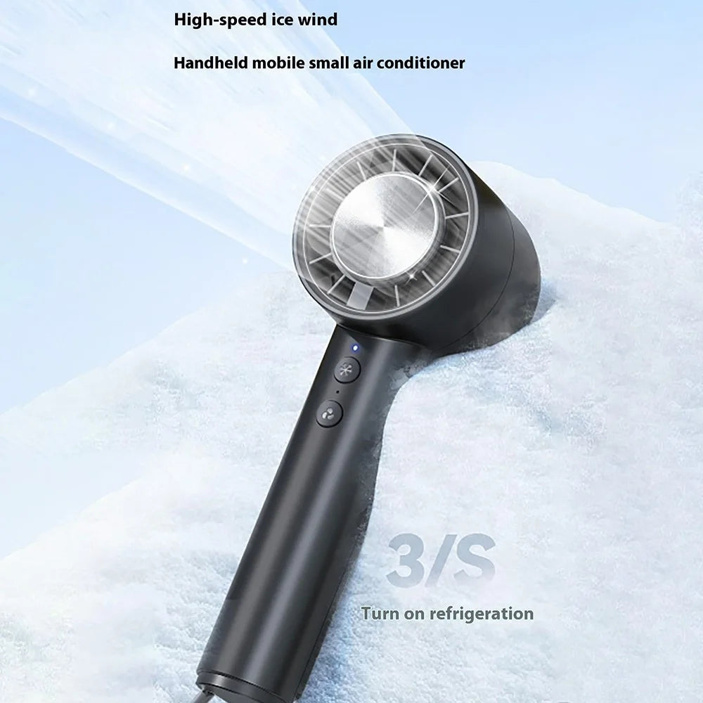 Handheld Cooling Fan USB Rechargeable Turbo Fan Portable High Speed Fan with Ice Compress Cooling Design - Black - 2