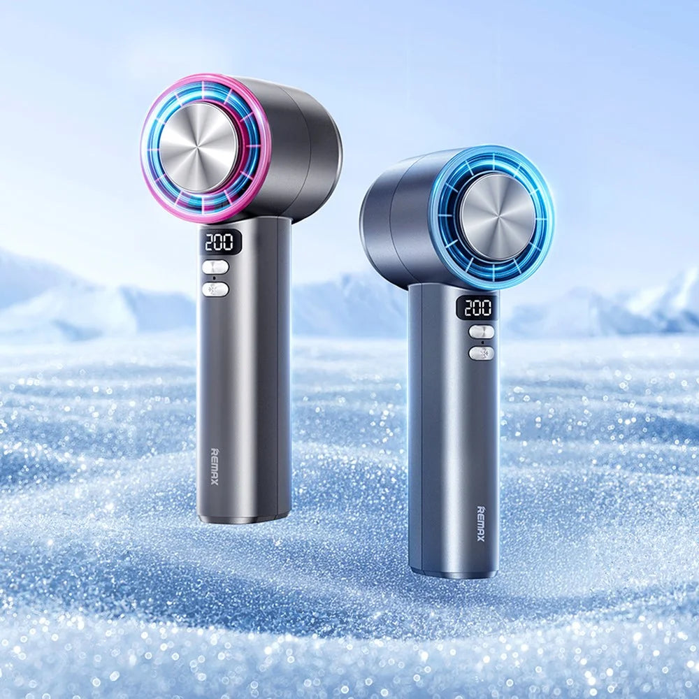 REMAX RS-SF12 Handheld High-Speed Fan with Strap Semiconductor Turbo Boost Digital Display Cooling Fan - Navy Blue - 2