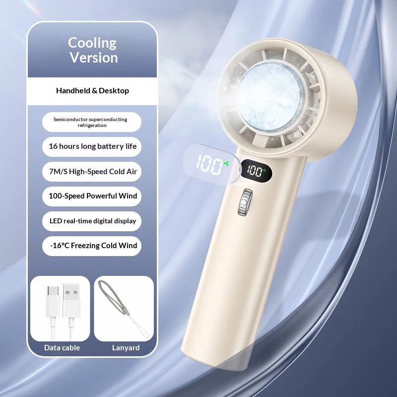 CYKE 637 Portable Handheld Fan 100 Speed Settings LED Display Cold Compress Summer Cooling Fan - White - 2