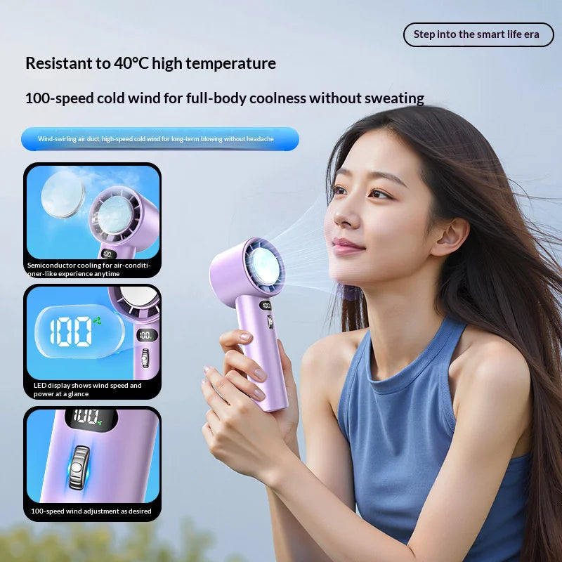 CYKE 637 Portable Handheld Fan 100 Speed Settings LED Display Cold Compress Summer Cooling Fan - White - 5