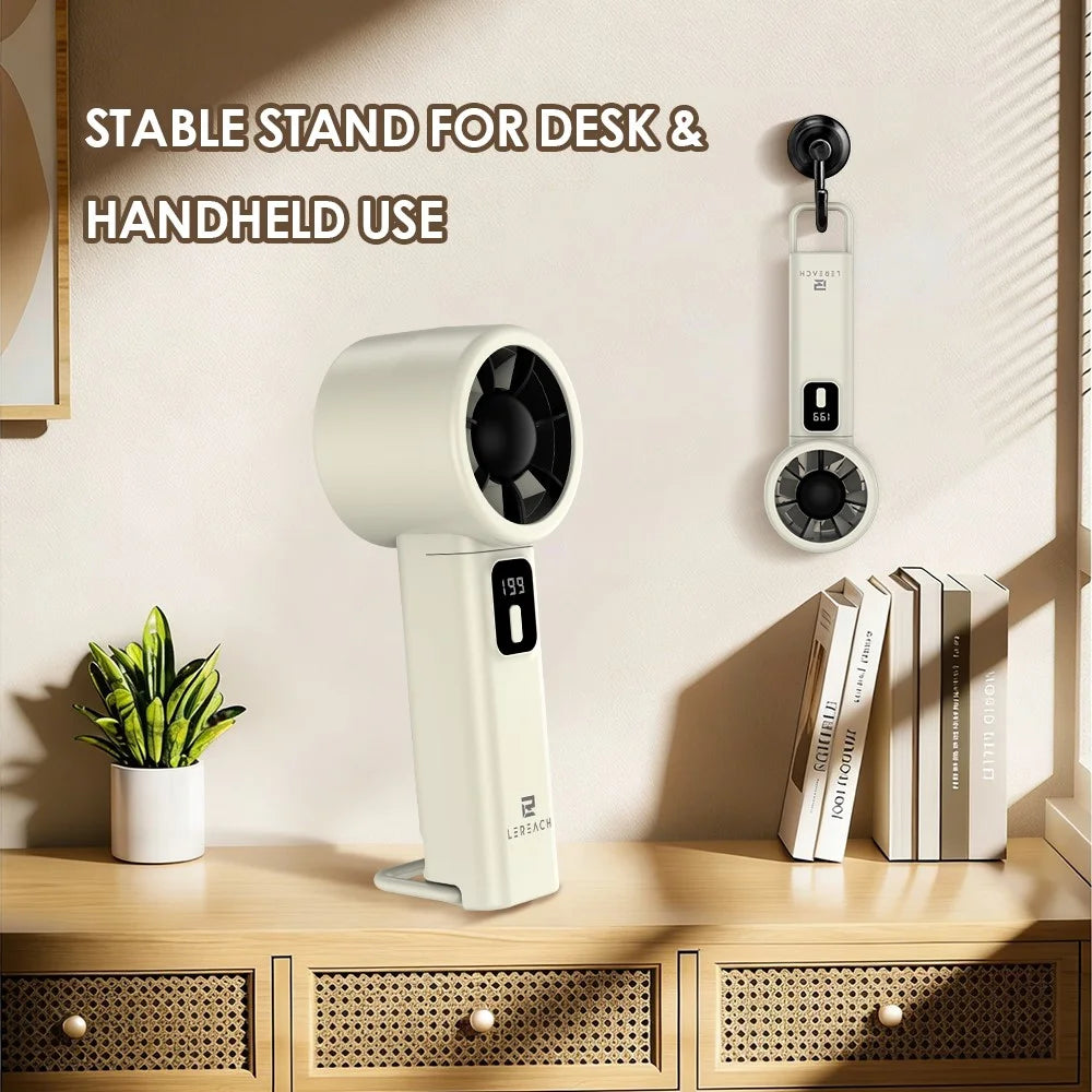 LEREACH Portable Handheld Fan 199 Speed Levels Desktop Fan for Office Travel - Beige - 2