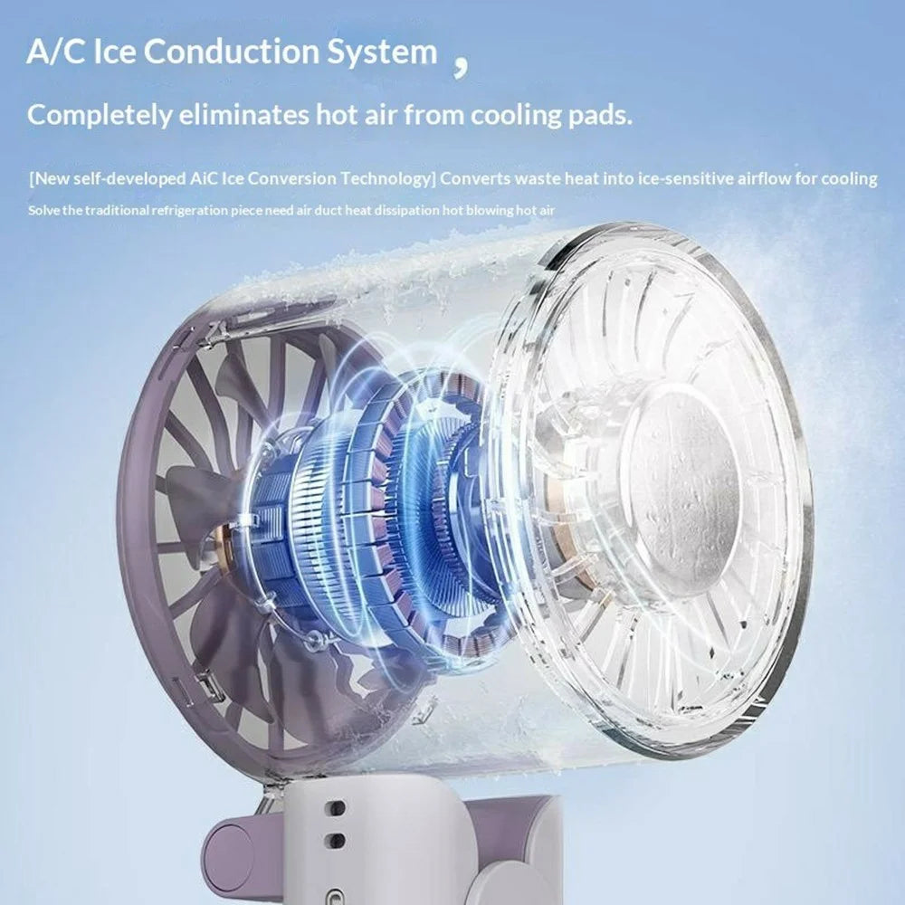 Mini Folding Fan Ice Cooling 5-Speed Handheld Portable Desktop Umbrella Clip Fan for Summer - White / Pink - 3