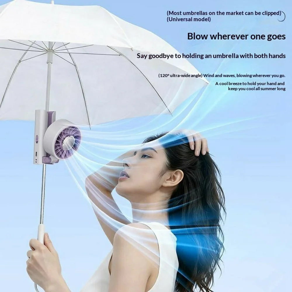 Mini Folding Fan Ice Cooling 5-Speed Handheld Portable Desktop Umbrella Clip Fan for Summer - White / Pink - 4