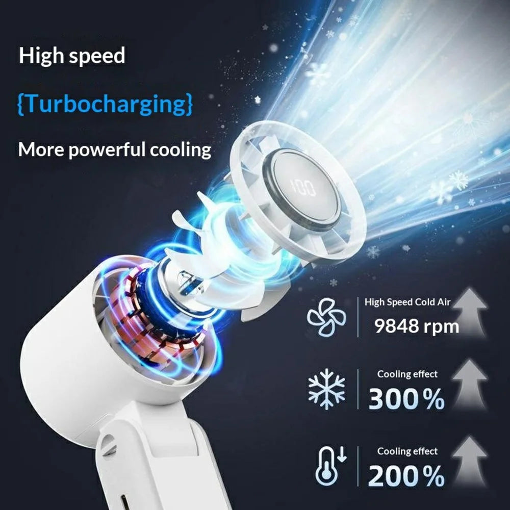 RD25 Foldable High Speed Fan 3000mAh Portable Handheld Desktop Neck Hanging Turbo Cooling Mini Fan for Office Outdoor - White - 2