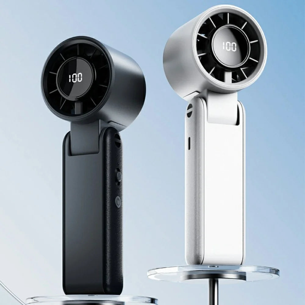 RD25 Foldable High Speed Fan 3000mAh Portable Handheld Desktop Neck Hanging Turbo Cooling Mini Fan for Office Outdoor - White - 6