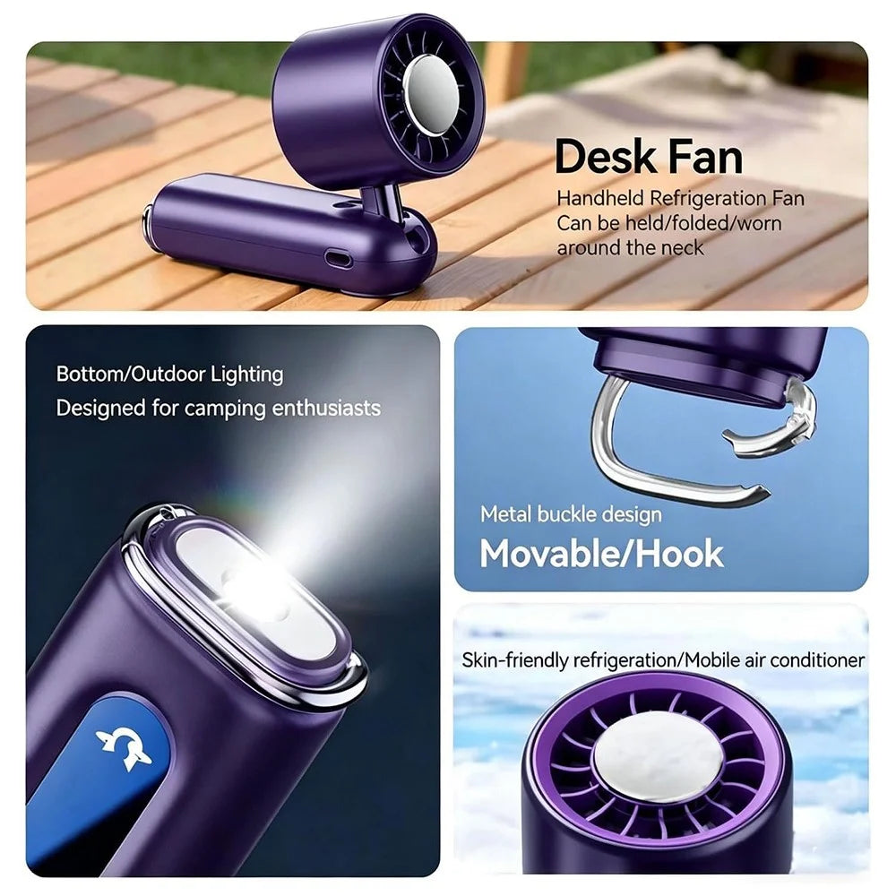 JF163 3-in-1 Portable Cooling Fan 4000mAh USB-C Rechargeable Desktop Handheld Foldable Neck Hanging Fan - Grey - 4