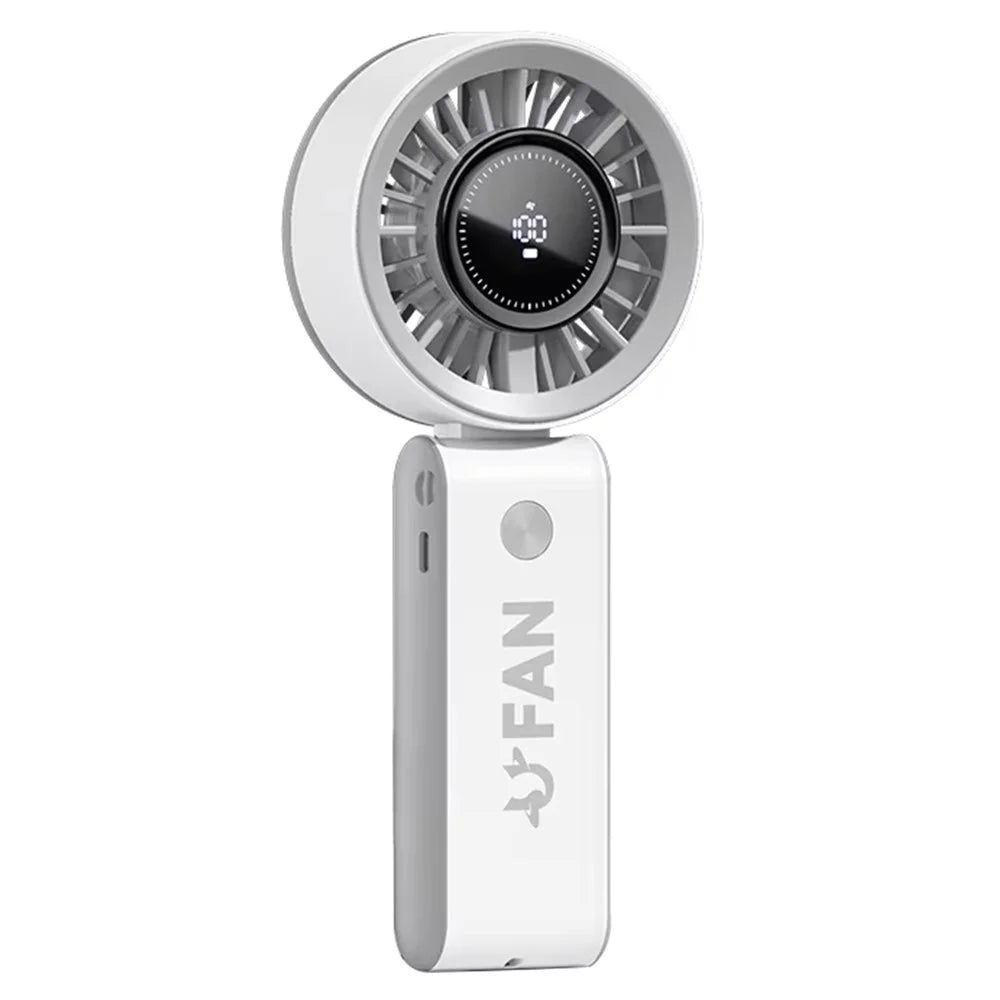 JF133 Digital Display Handheld Fan Turbine Motor USB Rechargeable Portable Foldable Desktop Hanging Neck Fan - White - 1