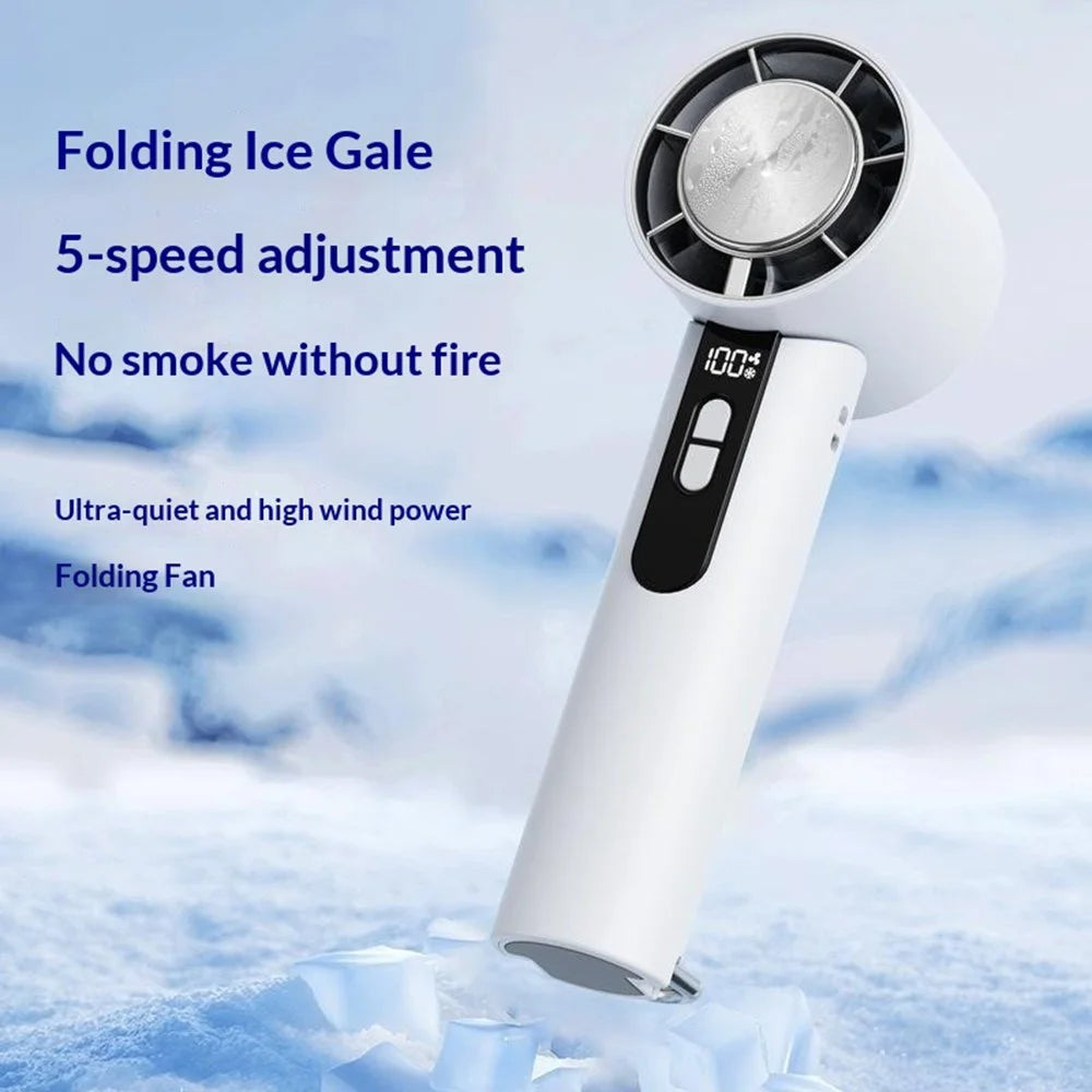 Y58 Handheld Neck Fan Portable 3000mAh 10000RPM Cooling Ice Compress 100-Speed Foldable Fan for Outdoor - Grey - 2