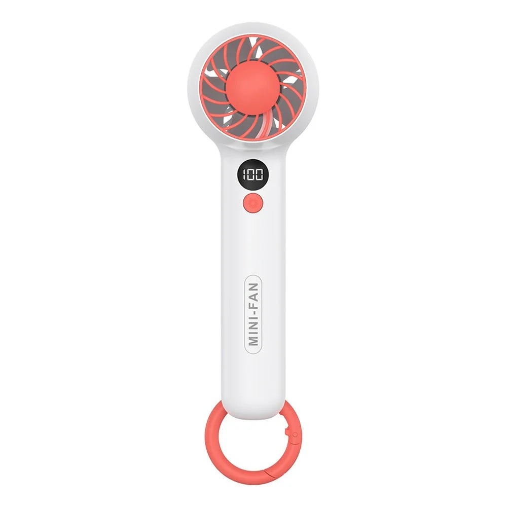 Handheld Fan USB Rechargeable Digital Display Cooling Fan with Hook Design - White - 1