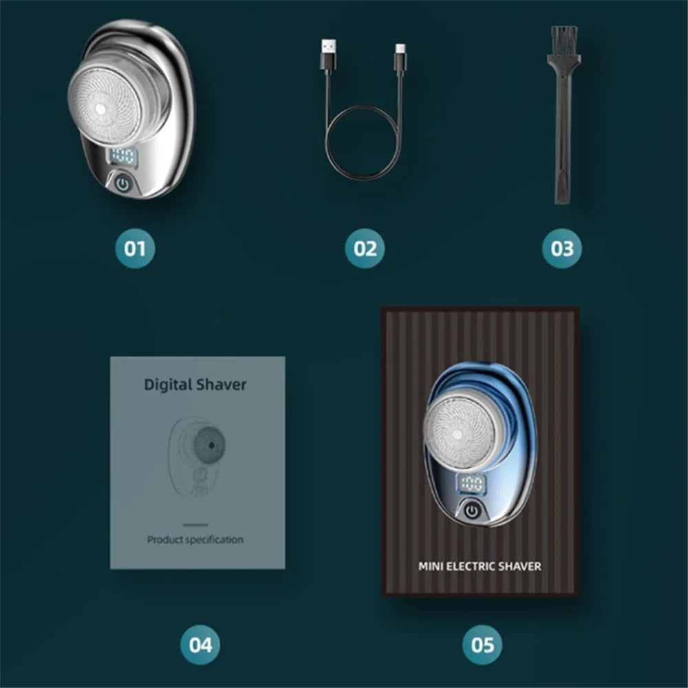 Portable Electric Razor Digital Display Mini Waterproof ABS Rechargeable Cordless Shaver - Silver - 7