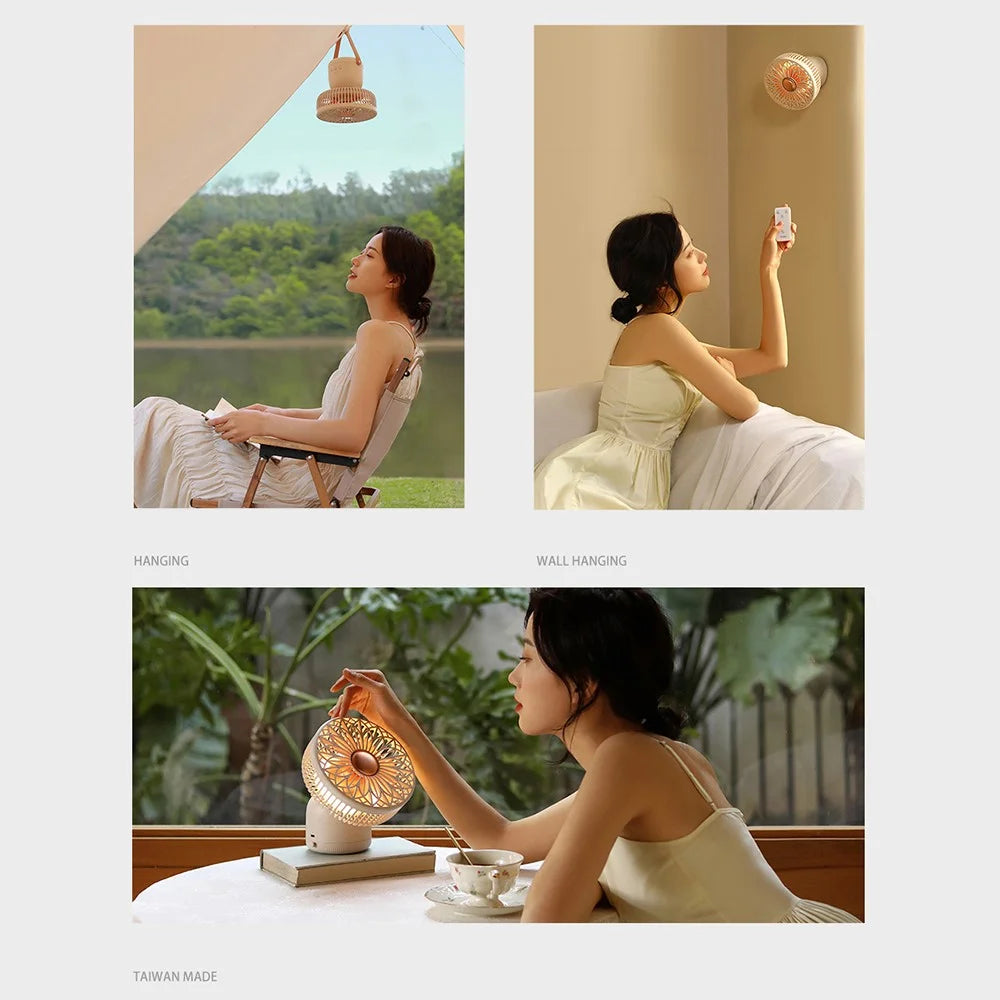SOTHING Muguet Multifunction Desktop Fan Night Light USB Rechargeable Cooling Fan with Remote Control - Apricot - 3
