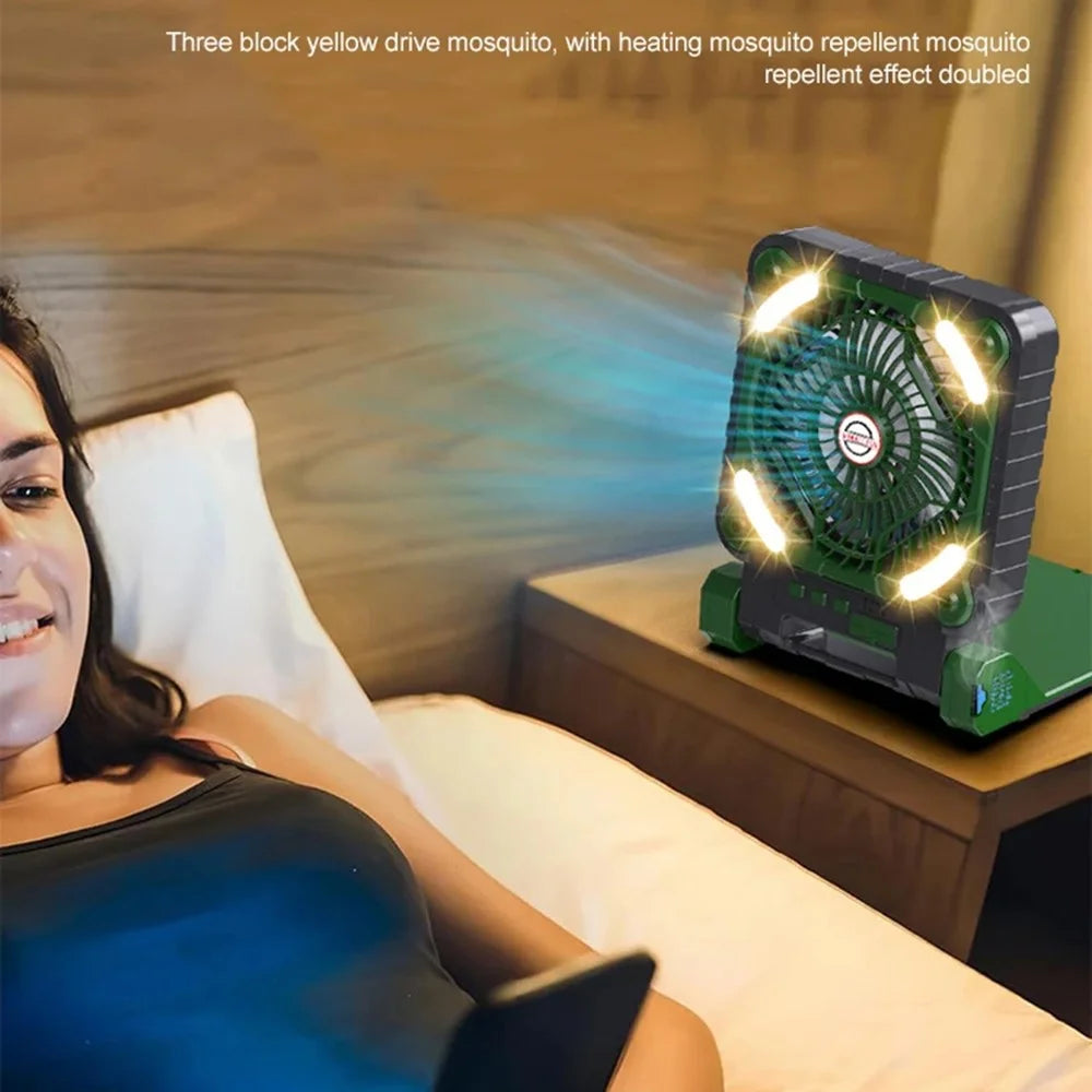x99 Solar USB Fan 5200mAh Power Bank Phone Charger with Light for Home Outdoor Camping - Blackish Green - 5