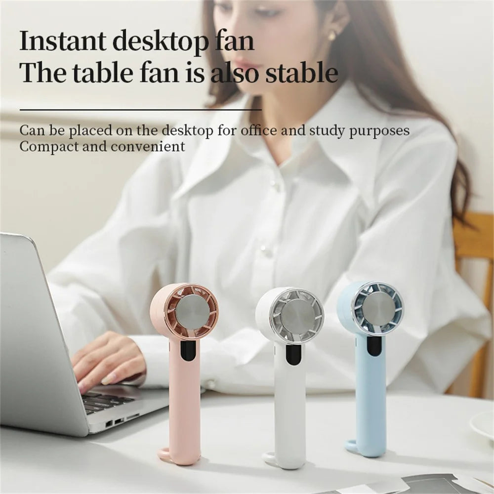 U-32 Handheld Cooling Fan Digital Display Portable Mini Desktop Fan for Home / Outdoor - White - 5